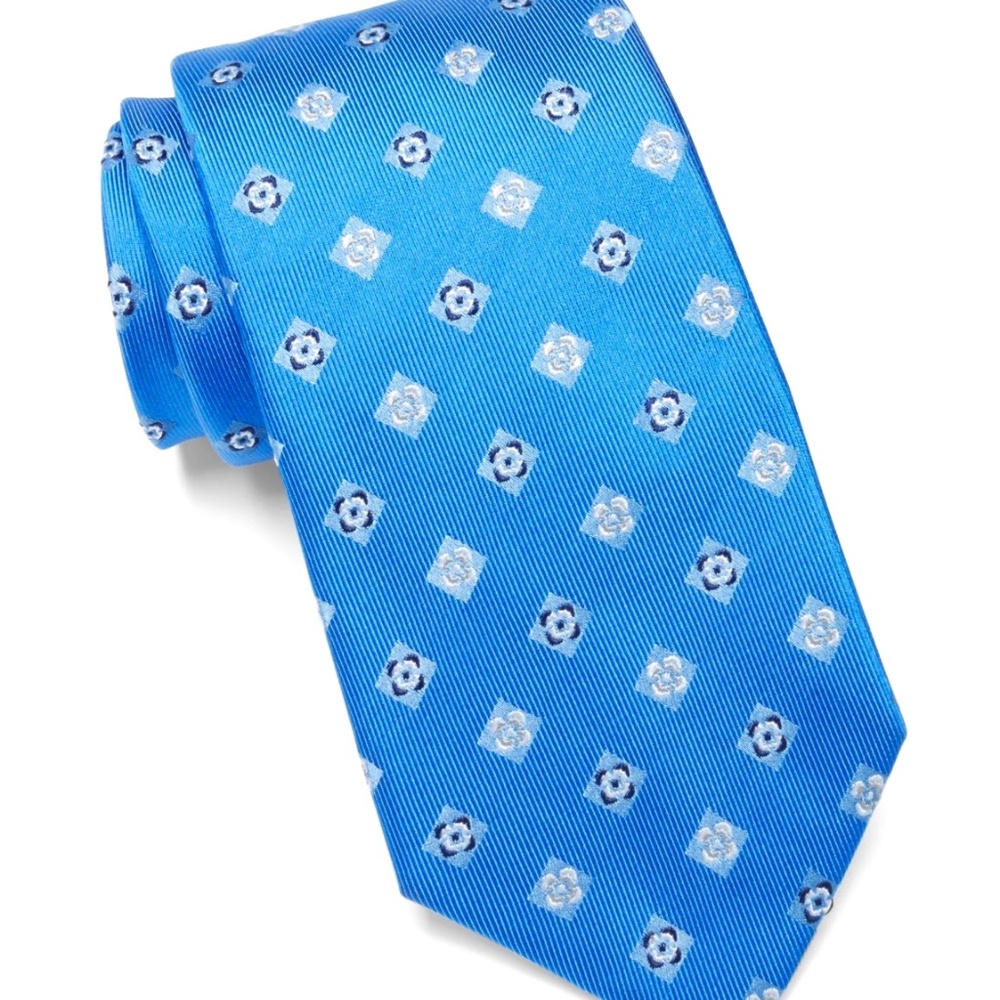 Duchamp Floral 100% Silk Tie Blue OS